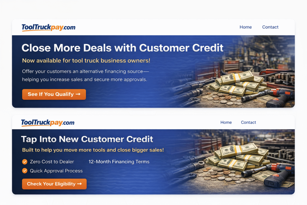 Tool truck finance program promotion